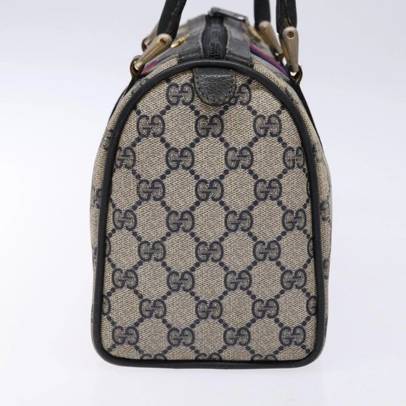 GUCCI GG Supreme Sherry Line Hand Bag PVC Navy Gold Red Auth 135604 - Picture 5 of 16